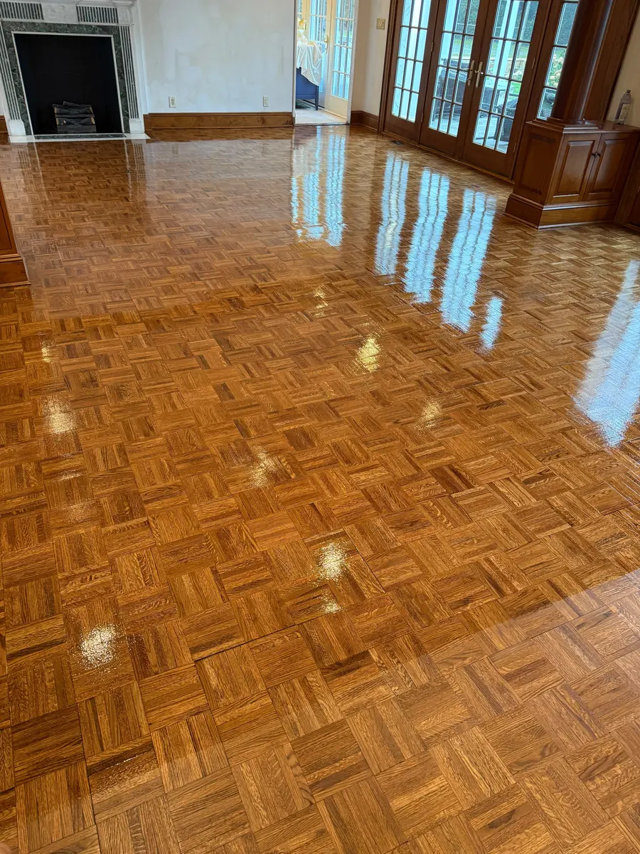 Refinished parquet floor with a fresh coat of finish